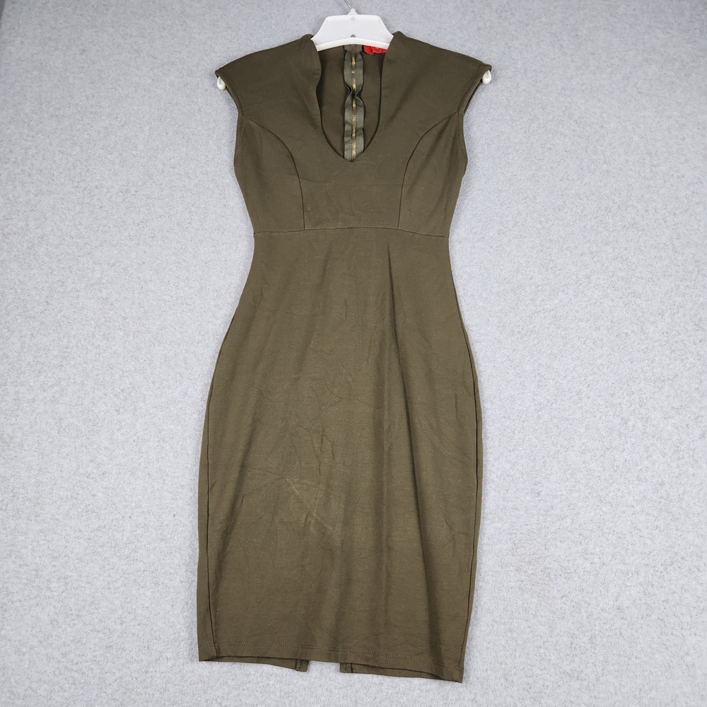 Akira Chicago Red Label Bodycon Dress Womens Small Olive Cap Sleeve Vented Back
